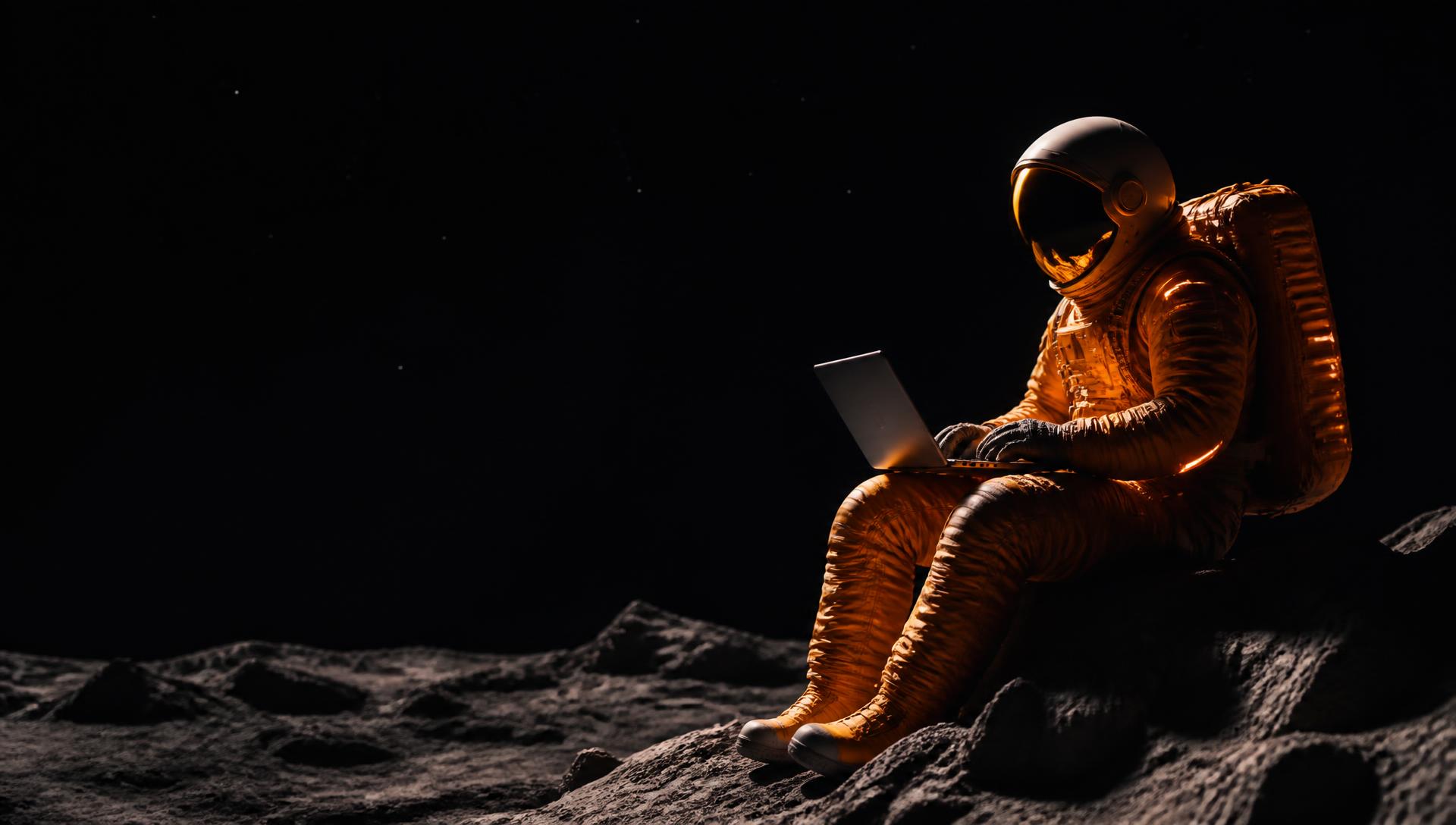 Astronaute ALTOMOTION travaillant sur une surface lunaire